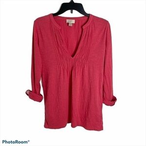 Loft Pleated Front V-neck Top Pink Women’s XS